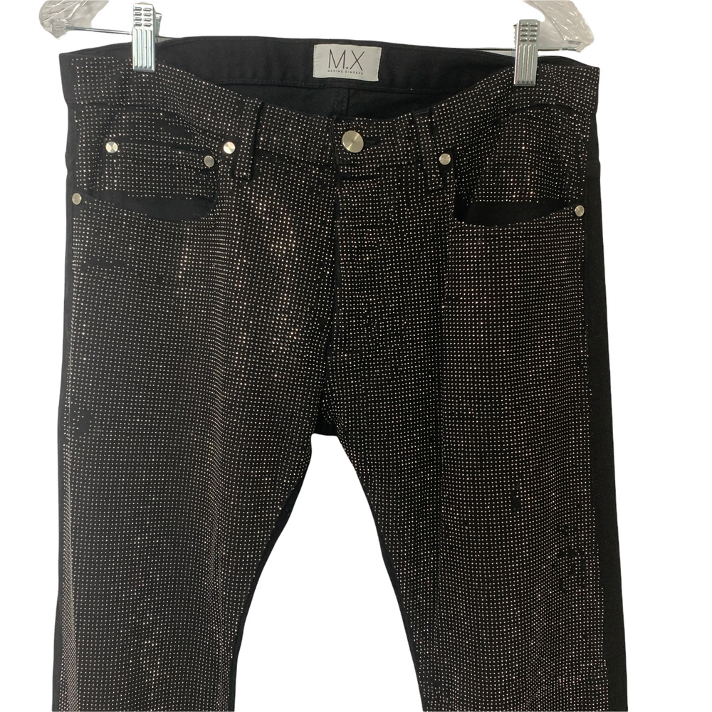 Maxime Simeons Glam‎ Rocker Black Stud Front Denim Jeans 31 Button Fly Low Rise